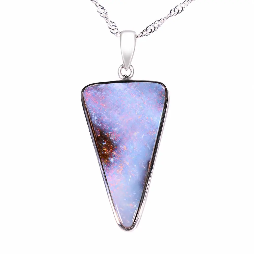 23 ct pink and orange boulder opal pendant from Winton Australia set in rhodium plated S925 sterling silver