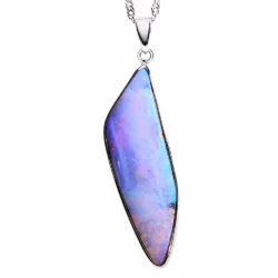 34.5 ct lilac purple boulder opal pendant from Winton Australia with elongated freeform shape and sterling silver setting