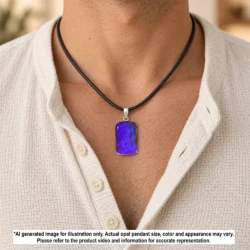 37.3 ct purple boulder opal pendant from Winton Australia shown worn on a black cord necklace