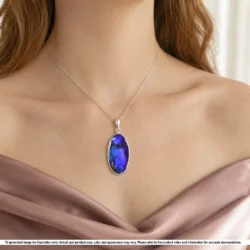 38.3ct blue and green Winton boulder opal silver pendant shown worn on a fine necklace for illustrative styling reference