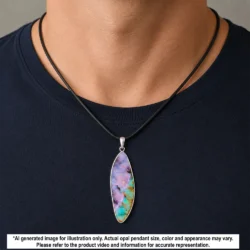 40.4 ct Winton boulder opal pendant shown worn on a black necklace for illustrative styling reference