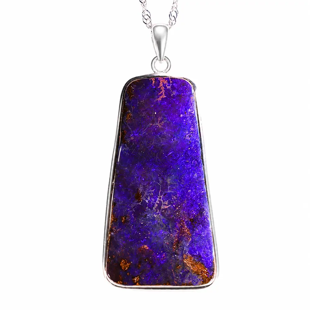 58 ct purple boulder opal pendant from Winton Australia with natural brown matrix and sterling silver setting