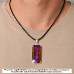 62.7 ct Winton wood fossil boulder opal pendant shown worn on a black necklace for illustrative styling reference