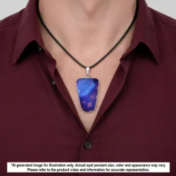 55.3 ct purple boulder opal pendant from Winton Australia shown worn on a black necklace