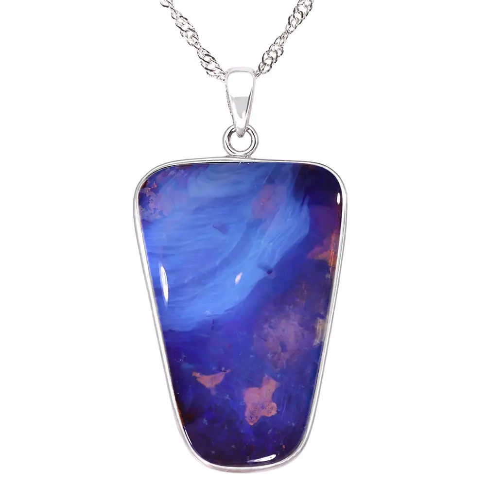 55.3 ct freeform purple boulder opal pendant from Winton Australia set in rhodium plated S925 sterling silver