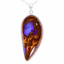 Silver Boulder Opal Pendant Fang Tooth Shape 54 ct-nn657-front shot