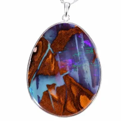Silver Boulder Opal Pendant Large Metallic Fire 123.8 ct-nn653-front shot