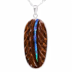 Silver Boulder Opal Pendant Tribal Hand Carved 44.4 ct-nn663-front shot
