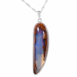 39 ct purple boulder opal pendant from Winton Australia with natural wood fossil matrix and sterling silver setting