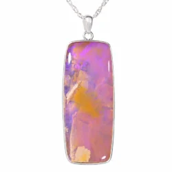 76.4 ct lilac purple crystal boulder opal pendant from Winton Australia set in rhodium plated S925 sterling silver