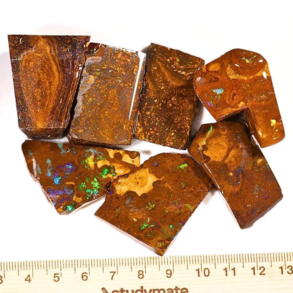 Rainbow Matrix Boulder Opal Rubs 140g Opal Galaxy Ruler View