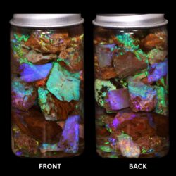 Natural Crystal Boulder Opal chips from Quilpie Queensland back view with bright green purple blue and multicolor flashes