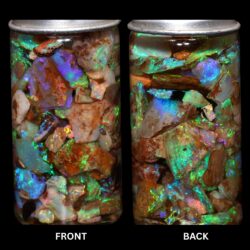 Natural Crystal Boulder Opal chips from Quilpie Queensland shown from the back with green blue purple and multicolor play of color