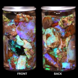 Gem quality pipe Crystal Boulder Opal chips showing blue green purple and turquoise play of color under LED lighting