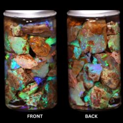 Gem quality pipe Crystal Boulder Opal chips showing mint green blue and purple play of color under LED lighting