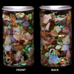 Gem quality pipe Crystal Boulder Opal chips showing soft pastel tones and bright rainbow play of color under LED lighting