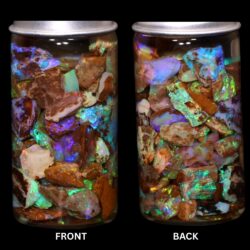 Gem quality pipe Crystal Boulder Opal chips showing blue green purple and rainbow play of color under LED lighting