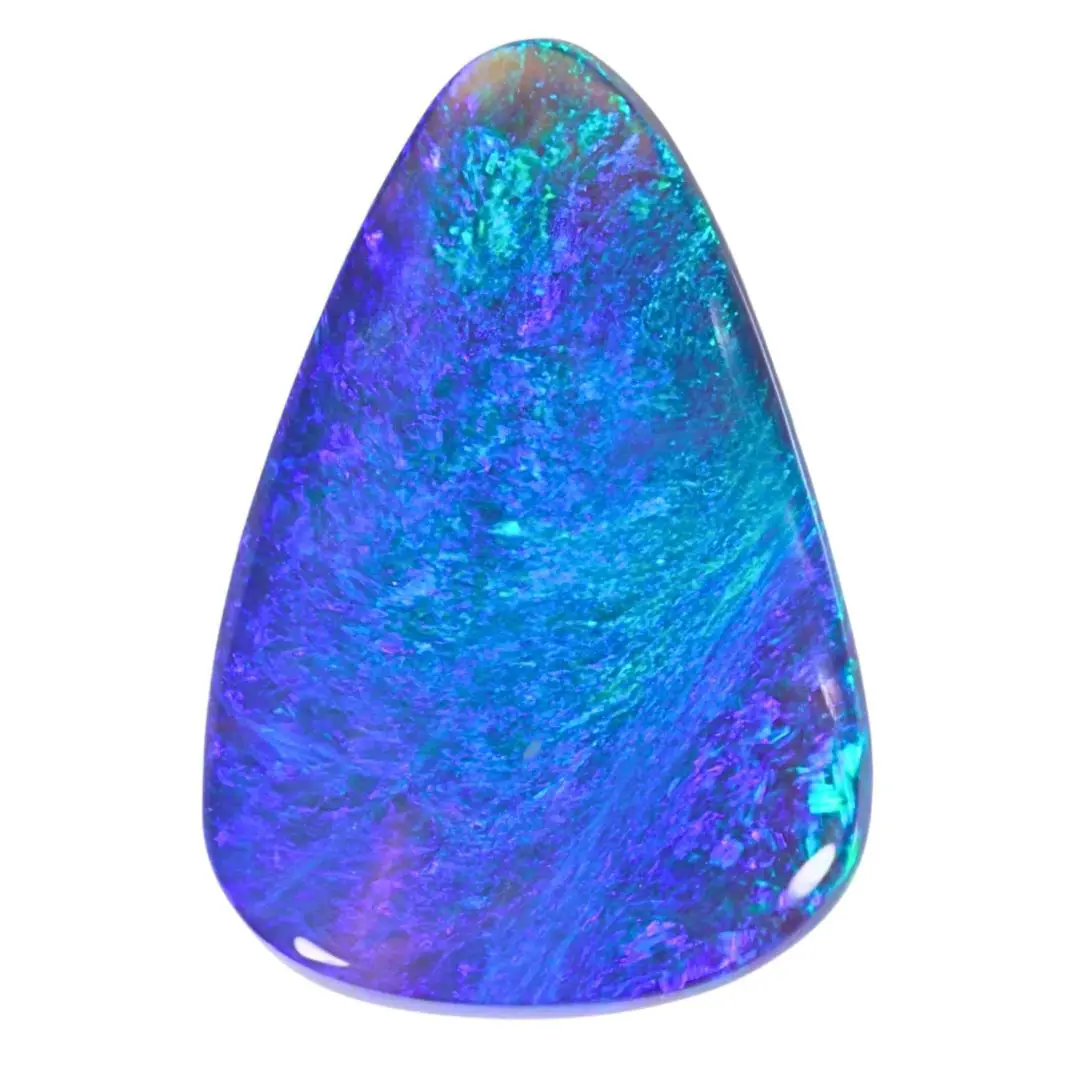 Natural solid black opal 1.68ct from Lightning Ridge with flowing blue and green play of color in a polished teardrop shape.