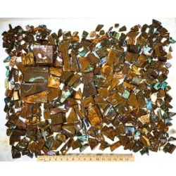 Winton Boulder Opal chips and rubs parcel over 1kg with ruler showing the size of more than 300 natural Australian opal pieces