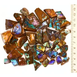 175g Winton Boulder Opal rubs parcel with ruler showing the size of 50 natural Australian Boulder Opal pieces